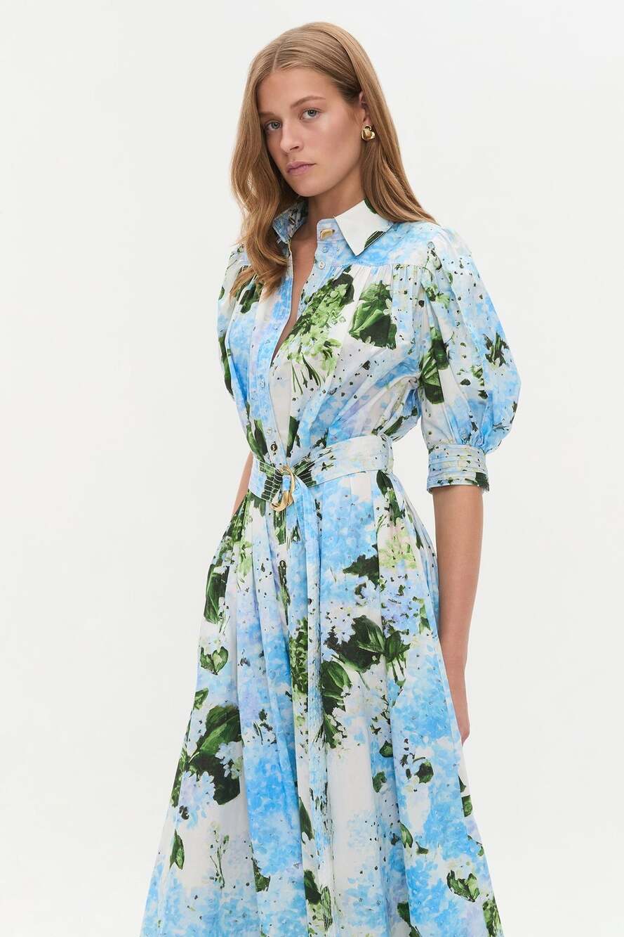 Aje. Belted Floral-Print Linen Midi Dress size 10 - Picture 5 of 11
